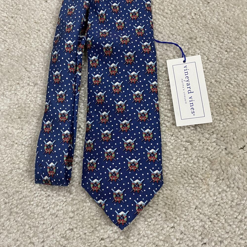 Vineyard Vines Tie Mens Navy Oars & Wreath Christmas Silk Polka Dot Preppy